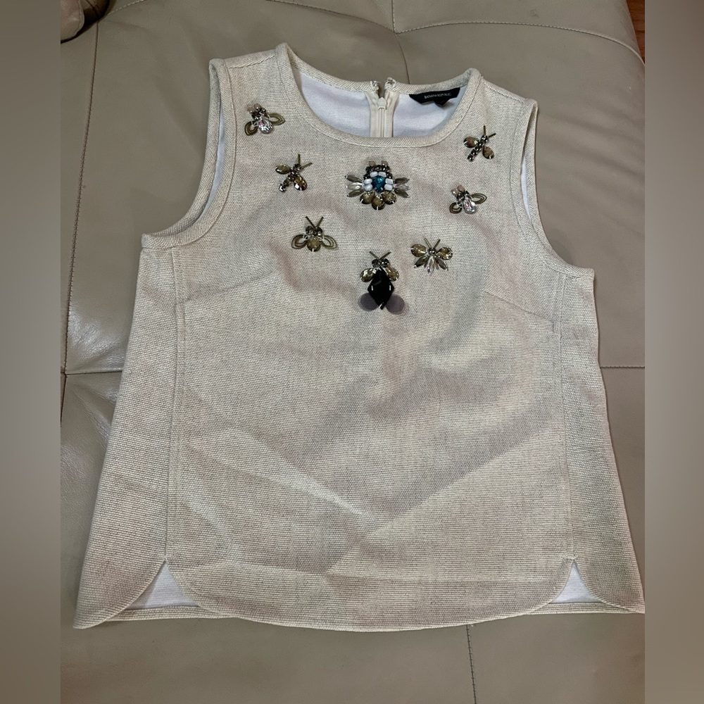 Banana Republic Bug Embellished Jeweled Sleeveless Top, Size Xs